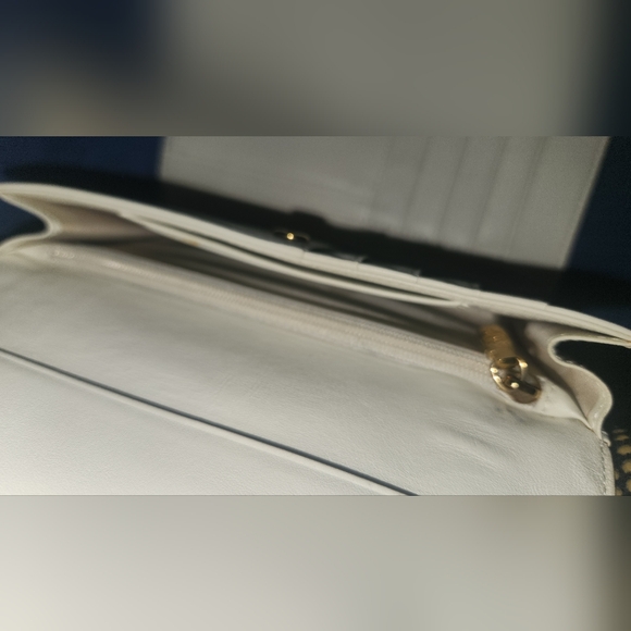 MCM White Leather Clutch with Gold Accents